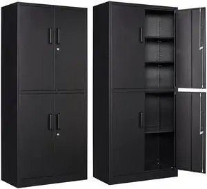 Metal Storage Cabinet with Lock Door, Adjustable Shelf Steel Cabinets for Office, Home,Pantry,Kitchen,Garage Utility Cabinet (4 Door-Black) Metal Storage Cabinet with Lock Door, Adjustable Shelf Steel Cabinets for Office, Home,Pantry,Kitchen,Garage Utility Cabinet (4 Door-Black)