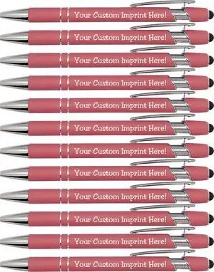 ExpressDesigns - Pastel Premium Custom Pens with Stylus | Personalized Soft-Touch Metal Printed Name Pens w/Black Ink - Imprinted w/Logo or Message - 12 pcs/pack (Pastel Red) ExpressDesigns - Pastel Premium Custom Pens with Stylus | Personalized Soft-Touch Metal Printed Name Pens w/Black Ink - Imprinted w/Logo or Message - 12 pcs/pack (Pastel Red)