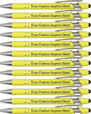 ExpressDesigns - Pastel Premium Custom Pens with Stylus | Personalized Soft-Touch Metal Printed Name Pens w/Black Ink - Imprinted w/Logo or Message - 12 pcs/pack (Pastel Yellow) ExpressDesigns - Pastel Premium Custom Pens with Stylus | Personalized Soft-Touch Metal Printed Name Pens w/Black Ink - Imprinted w/Logo or Message - 12 pcs/pack (Pastel Yellow)