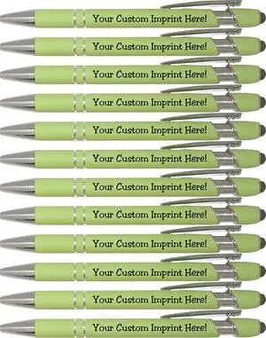ExpressDesigns - Pastel Premium Custom Pens with Stylus | Personalized Soft-Touch Metal Printed Name Pens w/Black Ink - Imprinted w/Logo or Message - 12 pcs/pack (Pastel Green) ExpressDesigns - Pastel Premium Custom Pens with Stylus | Personalized Soft-Touch Metal Printed Name Pens w/Black Ink - Imprinted w/Logo or Message - 12 pcs/pack (Pastel Green)