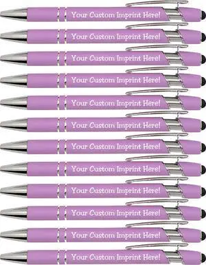ExpressDesigns - Pastel Premium Custom Pens with Stylus | Personalized Soft-Touch Metal Printed Name Pens w/Black Ink - Imprinted w/Logo or Message - Customizable-12 pcs/pack (Pastel Purple) ExpressDesigns - Pastel Premium Custom Pens with Stylus | Personalized Soft-Touch Metal Printed Name Pens w/Black Ink - Imprinted w/Logo or Message - Customizable-12 pcs/pack (Pastel Purple)