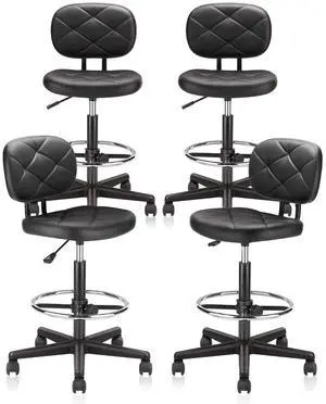 Tall Drafting Rolling Stool Chair with Low Back Support and Adjustable Foot Rest Ring Set of 4 PU Leather Vinly Wide Seat Swivel Standing Desk Chair for Office Home 4 Pack Tall Drafting Rolling Stool Chair with Low Back Support and Adjustable Foot Rest Ring Set of 4 PU Leather Vinly Wide Seat Swivel Standing Desk Chair for Office Home 4 Pack