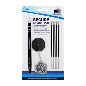 Ball and Chain Security Pen Set | 1 Pen, 1 Adhesive Mount, and 5 Refills (Black) Ball and Chain Security Pen Set | 1 Pen, 1 Adhesive Mount, and 5 Refills (Black)