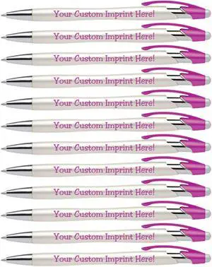 ExpressDesigns - Custom Pens with Stylus - The Pearl Personalized Metallic Printed Name Pens with Black Ink - Imprinted with Logo or Message with personalization - 12 pack (Pink) ExpressDesigns - Custom Pens with Stylus - The Pearl Personalized Metallic Printed Name Pens with Black Ink - Imprinted with Logo or Message with personalization - 12 pack (Pink)