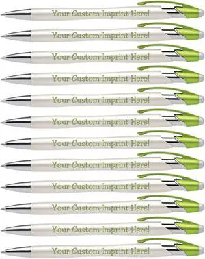 ExpressDesigns - Custom Pens with Stylus - The Pearl - Personalized Metallic Printed Name Pens with Black Ink - Imprinted w/Logo or Message with personalization - 12 pack (Green) ExpressDesigns - Custom Pens with Stylus - The Pearl - Personalized Metallic Printed Name Pens with Black Ink - Imprinted w/Logo or Message with personalization - 12 pack (Green)