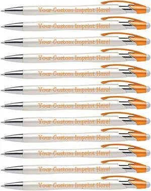 Custom Pens with Stylus - The Pearl - Personalized Metallic Printed Name Pens with Black Ink - Imprinted with Logo or Message - Great Gift Ideas - FREE PERSONALIZATION 12 pack (Orange) Custom Pens with Stylus - The Pearl - Personalized Metallic Printed Name Pens with Black Ink - Imprinted with Logo or Message - Great Gift Ideas - FREE PERSONALIZATION 12 pack (Orange)