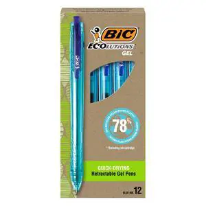 Ecolutions Gel Pen, Medium Point (1.0mm), Blue Ink, 12-Count | Smooth-flowing Ink for Long Writing, Semi-clear Barrel for Ink Checks, 78 Percent Ocean-bound Recycled Plastic Ecolutions Gel Pen, Medium Point (1.0mm), Blue Ink, 12-Count | Smooth-flowing Ink for Long Writing, Semi-clear Barrel for Ink Checks, 78 Percent Ocean-bound Recycled Plastic