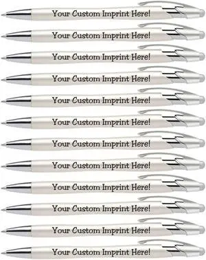 ExpressDesigns - Custom Pens with Stylus - The Pearl - Personalized Metallic Printed Name Pens with Black Ink - Imprinted with Logo or Message - Great Gift Ideas - 12 pack (Silver) ExpressDesigns - Custom Pens with Stylus - The Pearl - Personalized Metallic Printed Name Pens with Black Ink - Imprinted with Logo or Message - Great Gift Ideas - 12 pack (Silver)