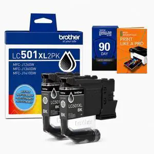 Genuine LC501XL 2-Pack Black High Yield Ink Cartridge Bundle with Deco Essentials Printer eBook for MFC-J1260DW, MFC-J1360DW, MFC-J1410DW Genuine LC501XL 2-Pack Black High Yield Ink Cartridge Bundle with Deco Essentials Printer eBook for MFC-J1260DW, MFC-J1360DW, MFC-J1410DW