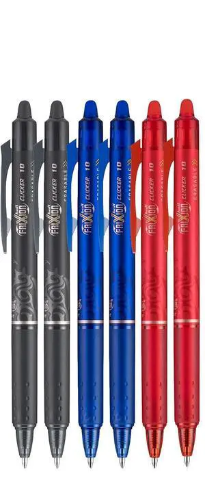 FriXion Clicker Retractable Erasable Gel Pen, Black/Blue/Red Bold Point, 6-pk; FriXion Clicker Retractable Erasable Gel Pen, Black/Blue/Red Bold Point, 6-pk;