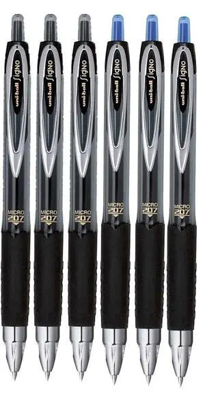 Signo 207 Roller Ball Retractable Gel Pens, Micro Point (0.5mm), Black And Blue Ink, 6 Count Signo 207 Roller Ball Retractable Gel Pens, Micro Point (0.5mm), Black And Blue Ink, 6 Count