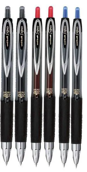Signo 207 Roller Ball Retractable Gel Pens, Micro Point (0.5mm), Black Blue And Red Ink, 6 Count Signo 207 Roller Ball Retractable Gel Pens, Micro Point (0.5mm), Black Blue And Red Ink, 6 Count