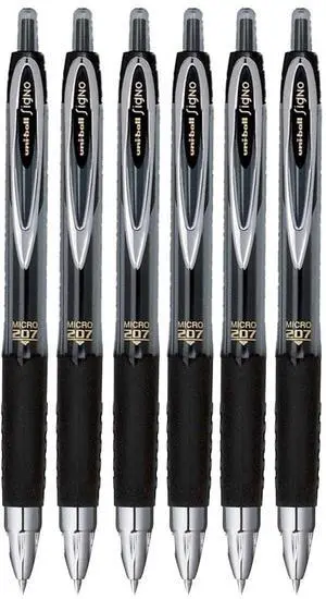 Signo 207 Roller Ball Retractable Gel Pens, Micro Point (0.5mm), Black Ink, 6 Count Signo 207 Roller Ball Retractable Gel Pens, Micro Point (0.5mm), Black Ink, 6 Count
