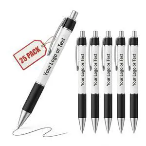 Personalized Ballpoint Pens, Customizable Writing Pens with Logo, Name or Text, Black Ink, Rubber Grip, Retractable, White, for Office Supplies, Desk Accessories, School Events (Pack of 25) Personalized Ballpoint Pens, Customizable Writing Pens with Logo, Name or Text, Black Ink, Rubber Grip, Retractable, White, for Office Supplies, Desk Accessories, School Events (Pack of 25)