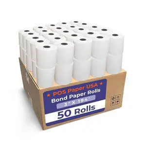 3" x 194' 1-Ply Bond Paper (50 Rolls/Case) - BPA Free 3" x 194' 1-Ply Bond Paper (50 Rolls/Case) - BPA Free