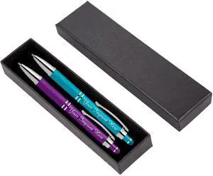Custom Engraved Personalized Pen Gift Set - 2 Pack of Soft Touch Metal Ballpoint Pens with Gripper & Gift Box - Luxury Customized Pens with Name (Purple-Teal) Custom Engraved Personalized Pen Gift Set - 2 Pack of Soft Touch Metal Ballpoint Pens with Gripper & Gift Box - Luxury Customized Pens with Name (Purple-Teal)