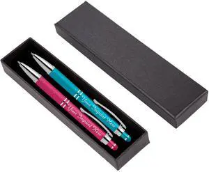 Custom Engraved Personalized Pen Gift Set - 2 Pack of Soft Touch Metal Ballpoint Pens with Gripper & Gift Box - Luxury Customized Pens with Name (Teal-Pink) Custom Engraved Personalized Pen Gift Set - 2 Pack of Soft Touch Metal Ballpoint Pens with Gripper & Gift Box - Luxury Customized Pens with Name (Teal-Pink)