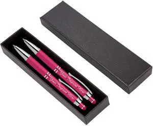 Custom Engraved Personalized Pen Gift Set - 2 Pack of Soft Touch Metal Ballpoint Pens with Gripper & Gift Box - Luxury Customized Pens with Name (Pink) Custom Engraved Personalized Pen Gift Set - 2 Pack of Soft Touch Metal Ballpoint Pens with Gripper & Gift Box - Luxury Customized Pens with Name (Pink)
