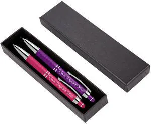 Custom Engraved Personalized Pen Gift Set - 2 Pack of Soft Touch Metal Ballpoint Pens with Gripper & Gift Box - Luxury Customized Pens with Name (Purple-Pink) Custom Engraved Personalized Pen Gift Set - 2 Pack of Soft Touch Metal Ballpoint Pens with Gripper & Gift Box - Luxury Customized Pens with Name (Purple-Pink)