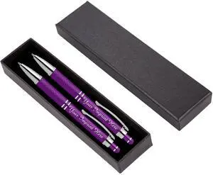 Custom Engraved Personalized Pen Gift Set - 2 Pack of Soft Touch Metal Ballpoint Pens with Gripper & Gift Box - Luxury Customized Pens with Name (Purple) Custom Engraved Personalized Pen Gift Set - 2 Pack of Soft Touch Metal Ballpoint Pens with Gripper & Gift Box - Luxury Customized Pens with Name (Purple)