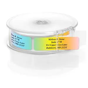 Cascading Rainbow Medley Personalized Return Address Labels with Elegant Plastic Dispenser - Roll of 500 Custom Stickers Cascading Rainbow Medley Personalized Return Address Labels with Elegant Plastic Dispenser - Roll of 500 Custom Stickers