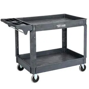 Plastic Service Utility Cart with Wheels, 550lbs Capacity, Heavy Duty Tub W/Deep Shelves, Multipurpose Rolling Extra Large 2-Tier Mobile Storage Organizer, Warehouse Garage Industrial Cart Plastic Service Utility Cart with Wheels, 550lbs Capacity, Heavy Duty Tub W/Deep Shelves, Multipurpose Rolling Extra Large 2-Tier Mobile Storage Organizer, Warehouse Garage Industrial Cart
