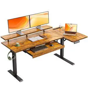 55 Inch Reversible L Shaped Electric Standing Desk, Rustic Brown | Monitor Stand, Keyboard Tray, Power Outlets, 3 Memory Presets, Corner Stand Up Desk for Ergonomic Home Office, Workstaion 55 Inch Reversible L Shaped Electric Standing Desk, Rustic Brown | Monitor Stand, Keyboard Tray, Power Outlets, 3 Memory Presets, Corner Stand Up Desk for Ergonomic Home Office, Workstaion