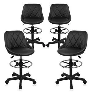 Drafting Chair with Back, Leather Rolling Swivel Stool with Adjustable Height and Footrest, Ergonomic Tall Standing Desk Office Chairs with Wheels for Home Work Shop Kitchen Bar, 4PK Drafting Chair with Back, Leather Rolling Swivel Stool with Adjustable Height and Footrest, Ergonomic Tall Standing Desk Office Chairs with Wheels for Home Work Shop Kitchen Bar, 4PK