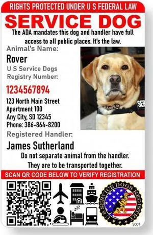 Custom Service Dog ID Card with QR Code and Optional Holograph | Registration to U S Service Dogs Registry Plus ID Holder & Digital ID - Portrait Style Custom Service Dog ID Card with QR Code and Optional Holograph | Registration to U S Service Dogs Registry Plus ID Holder & Digital ID - Portrait Style