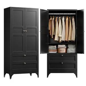 71" Metal Wardrobe Cabinets with 2 Drawers,Steel Armoire Wardrobe Closet with Doors and Shelves,Clothing Storage Cabinets with Hanging Rod for Bedroom, Gym, Cloak Room,Black 71" Metal Wardrobe Cabinets with 2 Drawers,Steel Armoire Wardrobe Closet with Doors and Shelves,Clothing Storage Cabinets with Hanging Rod for Bedroom, Gym, Cloak Room,Black