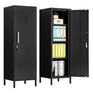 47.24" Black Lockable Small Metal Storage Locker | Employees Locker 1 Door & 3 Adjustable Shelves, Steel Cabinet for Employees, Home, School, Office & Gym 47.24" Black Lockable Small Metal Storage Locker | Employees Locker 1 Door & 3 Adjustable Shelves, Steel Cabinet for Employees, Home, School, Office & Gym