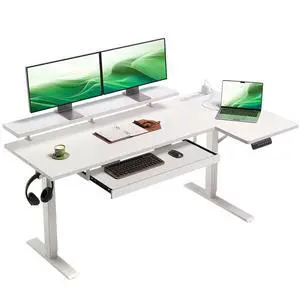 55 Inch Reversible L Shaped Electric Standing Desk, White | Monitor Stand, Keyboard Tray, Power Outlets, 3 Memory Presets, Corner Stand Up Desk for Ergonomic Home Office, Workstaion 55 Inch Reversible L Shaped Electric Standing Desk, White | Monitor Stand, Keyboard Tray, Power Outlets, 3 Memory Presets, Corner Stand Up Desk for Ergonomic Home Office, Workstaion