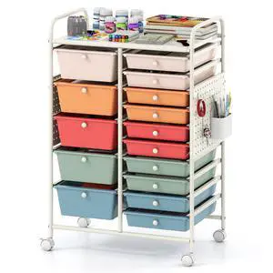 15 Drawer Storage Cart, Rolling Craft Cart with Metal Tabletop & Pegboard, Mobile Utility Organizer Trolley with Locking Wheels, Home Office, Classroom, Teacher Supplies, Macaron Multicolor 15 Drawer Storage Cart, Rolling Craft Cart with Metal Tabletop & Pegboard, Mobile Utility Organizer Trolley with Locking Wheels, Home Office, Classroom, Teacher Supplies, Macaron Multicolor
