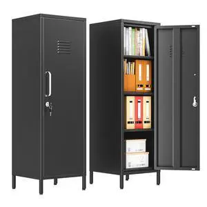 47.24" Black Lockable Small Metal Storage Locker | 1 Door & 3 Adjustable Shelves, Steel Cabinet for Employees, Home, School, Office & Gym 47.24" Black Lockable Small Metal Storage Locker | 1 Door & 3 Adjustable Shelves, Steel Cabinet for Employees, Home, School, Office & Gym