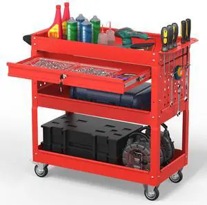 3 Tier Rolling Tool Cart on Wheels, 550 LBS Tool Cart with DrawersHeavy Duty Utility Cart with Pegboard and HookMechanic Tool Storage Cart for Garage, Warehouse and Repair Shop(Red) 3 Tier Rolling Tool Cart on Wheels, 550 LBS Tool Cart with DrawersHeavy Duty Utility Cart with Pegboard and HookMechanic Tool Storage Cart for Garage, Warehouse and Repair Shop(Red)