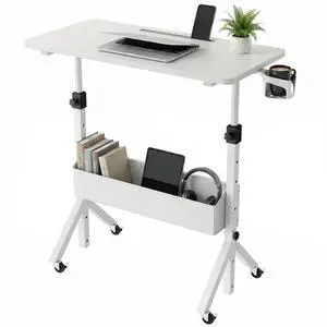 Mobile Standing Desk with Wheels and Storage Basket, Height Adjustable 28.7"-46.1" Rolling Desk for Walking Pad, Small Space Laptop Computer Workstation for Home Office,White Mobile Standing Desk with Wheels and Storage Basket, Height Adjustable 28.7"-46.1" Rolling Desk for Walking Pad, Small Space Laptop Computer Workstation for Home Office,White