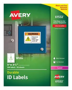 ® Durable White Cover Up ID Labels for Laser Printers, 5 x 3.5, Pack of 200 (61532) ® Durable White Cover Up ID Labels for Laser Printers, 5 x 3.5, Pack of 200 (61532)