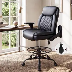 Drafting Chair,Executive Tall Office Chair Flip-up Armrests for Counter Height Desk Drawing Use,High Task Chair with Adjustable Foot Ring & Inflatable Lumbar Support, Swivel Computer Stool,PU Black Drafting Chair,Executive Tall Office Chair Flip-up Armrests for Counter Height Desk Drawing Use,High Task Chair with Adjustable Foot Ring & Inflatable Lumbar Support, Swivel Computer Stool,PU Black
