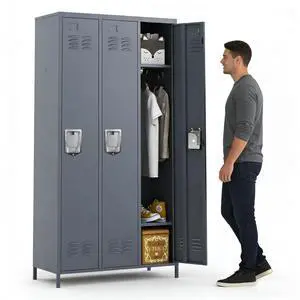 Upgraded 3-Door Lockers for Employees, Metal Storage Cabinet | Heavy-duty steel, lockable, shelves & hooks, ventilated, card slot included, fits home/office/school/gym, easy assembly Upgraded 3-Door Lockers for Employees, Metal Storage Cabinet | Heavy-duty steel, lockable, shelves & hooks, ventilated, card slot included, fits home/office/school/gym, easy assembly