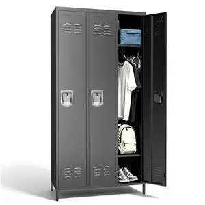 3-Door Lockers for Employees, Metal Storage Cabinet | Heavy-duty steel, lockable, shelves & hooks, ventilated, card slot included, fits home/office/school/gym, easy assembly 3-Door Lockers for Employees, Metal Storage Cabinet | Heavy-duty steel, lockable, shelves & hooks, ventilated, card slot included, fits home/office/school/gym, easy assembly