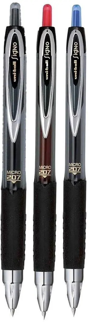 Signo 207 Roller Ball Retractable Gel Pens, Micro Point (0.5mm), Black Blue And Red Ink, 3 Count Signo 207 Roller Ball Retractable Gel Pens, Micro Point (0.5mm), Black Blue And Red Ink, 3 Count