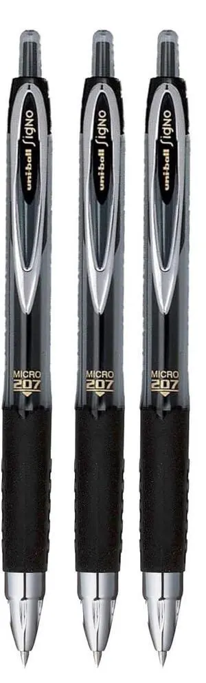 Signo 207 Roller Ball Retractable Gel Pens, Micro Point (0.5mm), Black Ink, 3 Count Signo 207 Roller Ball Retractable Gel Pens, Micro Point (0.5mm), Black Ink, 3 Count