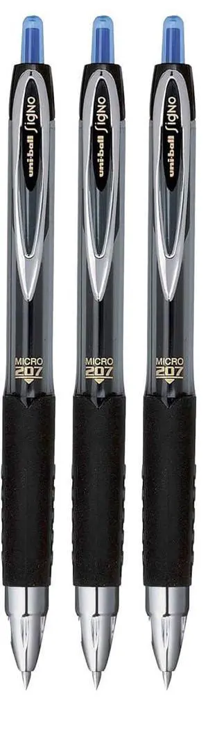 Signo 207 Roller Ball Retractable Gel Pens, Micro Point (0.5mm), Blue Ink, 3 Count Signo 207 Roller Ball Retractable Gel Pens, Micro Point (0.5mm), Blue Ink, 3 Count