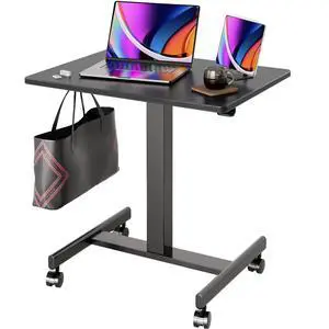 Mobile Rolling Desk Small Portable Laptop Cart on Wheels, 28" Black | Rolling Adjustable Desk, Lockable Wheels, Gas Spring Lift, Side Hook, Easy Assembly Mobile Rolling Desk Small Portable Laptop Cart on Wheels, 28" Black | Rolling Adjustable Desk, Lockable Wheels, Gas Spring Lift, Side Hook, Easy Assembly