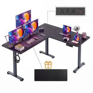 63 L Shaped Standing Desk with Charging Station,Supports Left and Right Swapping,Electric Height Adjustable Corner Stand Up Desk.Free Hook, Lockable Wheels,Mouse Pad,Black 63 L Shaped Standing Desk with Charging Station,Supports Left and Right Swapping,Electric Height Adjustable Corner Stand Up Desk.Free Hook, Lockable Wheels,Mouse Pad,Black