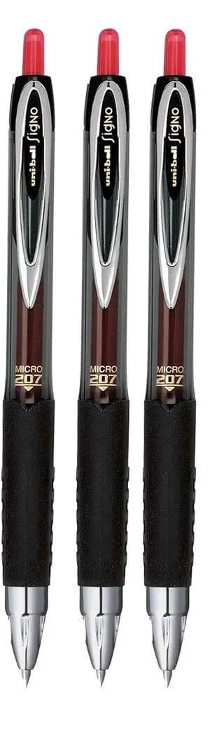 Signo 207 Roller Ball Retractable Gel Pens, Micro Point (0.5mm), Red Ink, 3 Count Signo 207 Roller Ball Retractable Gel Pens, Micro Point (0.5mm), Red Ink, 3 Count