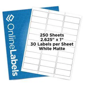 OnlineLabels 2.625" x 1" Address Labels - White Matte - 250 Sheets | Permanent Adhesive, Blank Rectangle Labels, Inkjet & Laser Compatible, Ideal for Address, Shipping, & Barcodes OnlineLabels 2.625" x 1" Address Labels - White Matte - 250 Sheets | Permanent Adhesive, Blank Rectangle Labels, Inkjet & Laser Compatible, Ideal for Address, Shipping, & Barcodes