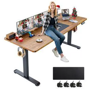 Electric Standing Desk Adjustable Height, 71 x 28 Inch Sit Stand up Desk with Large Mouse Pad, Double Metal Hook,4 Wheels,4 Memory Preset Heights Home Office Computer DeskBrown Electric Standing Desk Adjustable Height, 71 x 28 Inch Sit Stand up Desk with Large Mouse Pad, Double Metal Hook,4 Wheels,4 Memory Preset Heights Home Office Computer DeskBrown