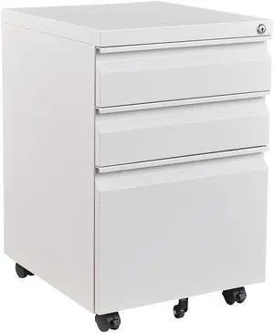 3 Drawer Mobile Metal File Cabinet, White Filling Cabinets with Lock, Pre-Built Office Storage File Cabinet with Wheels Under Desk - Assembled Required 3 Drawer Mobile Metal File Cabinet, White Filling Cabinets with Lock, Pre-Built Office Storage File Cabinet with Wheels Under Desk - Assembled Required