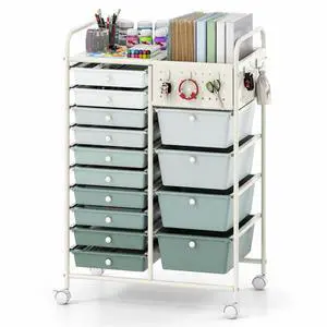 14 Drawer Storage Cart, Rolling Craft Cart with Metal Tabletop & Pegboard, Mobile Utility Organizer Trolley with Locking Wheels, Home Office, Green Gradient 14 Drawer Storage Cart, Rolling Craft Cart with Metal Tabletop & Pegboard, Mobile Utility Organizer Trolley with Locking Wheels, Home Office, Green Gradient